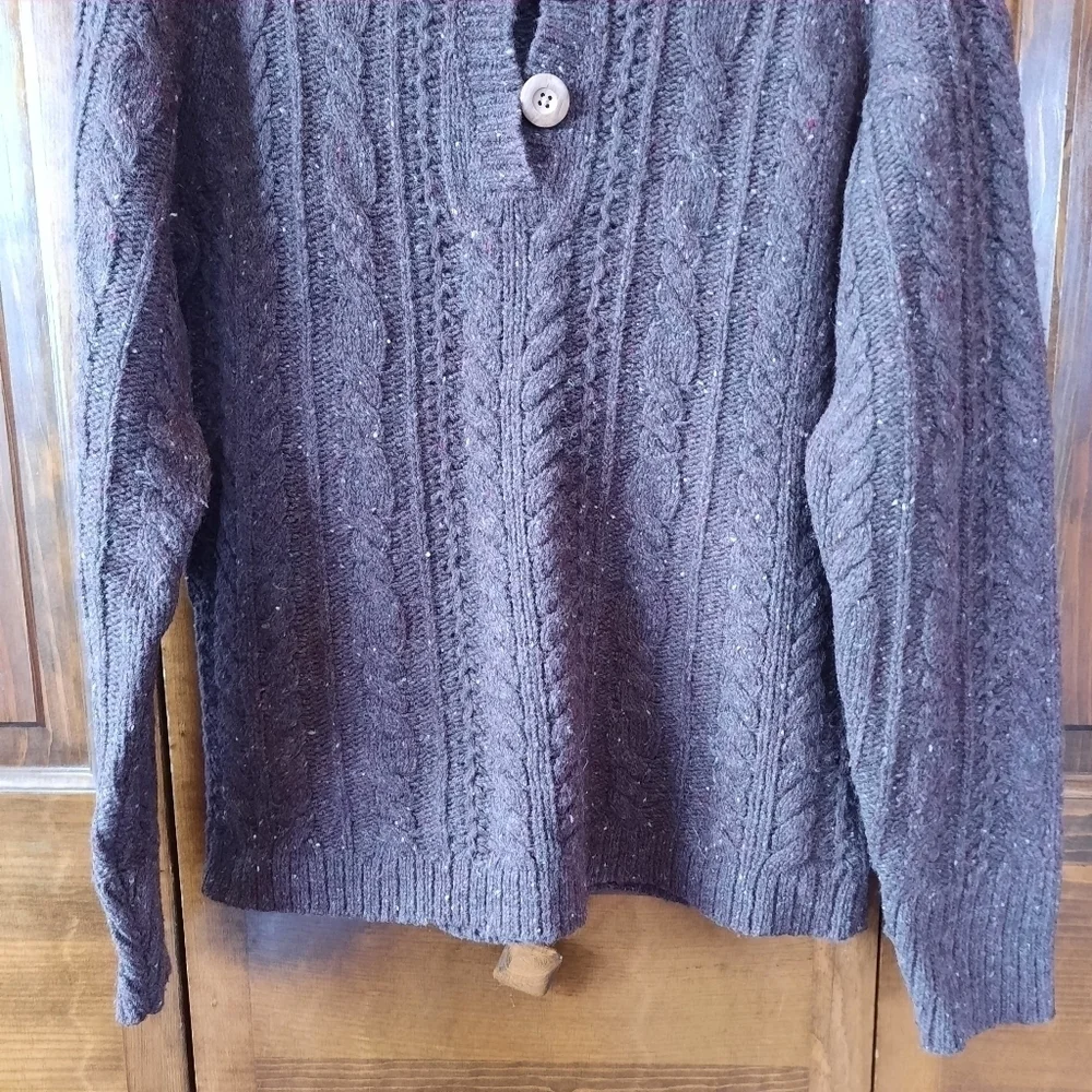 Eddie Bauer wool angora blend brown chunky cable knit crewneck sweater